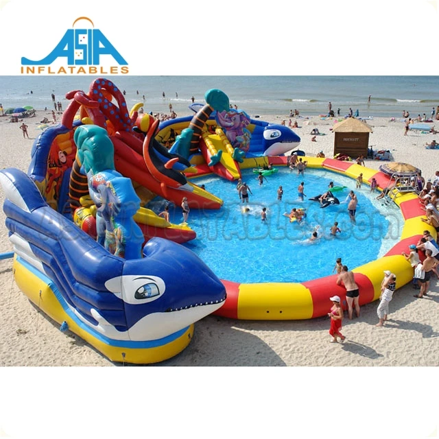 Big inflatable water slides with pool, commercial  inflatable water park for sale