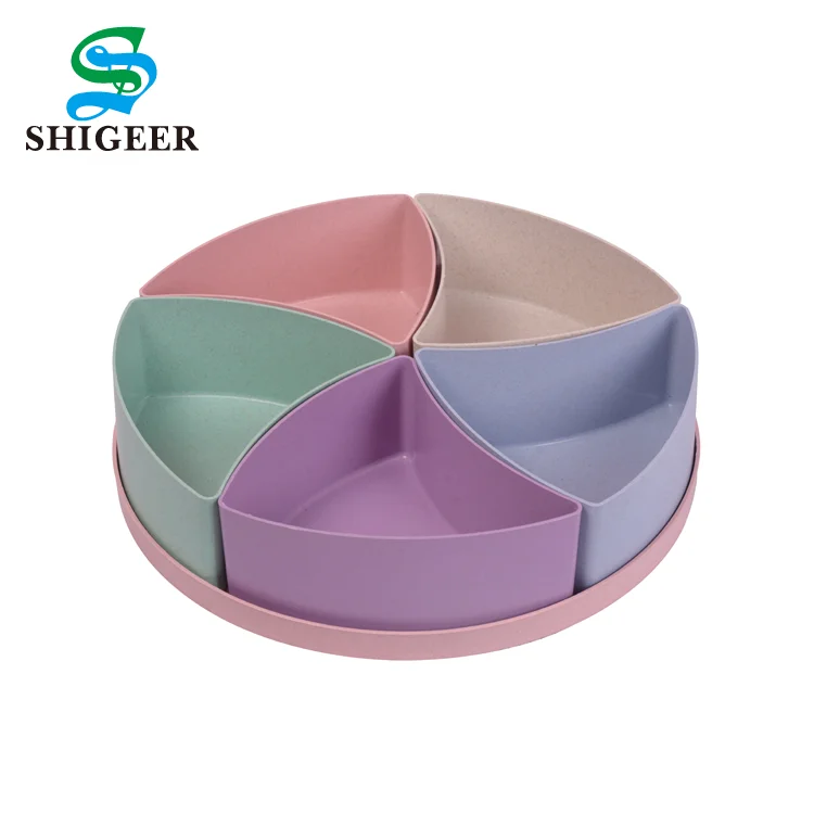 
 Недорогие цветные маленькие пластиковые тарелки для фруктов в виде цветка из пшеничной соломы, подносы для конфет  