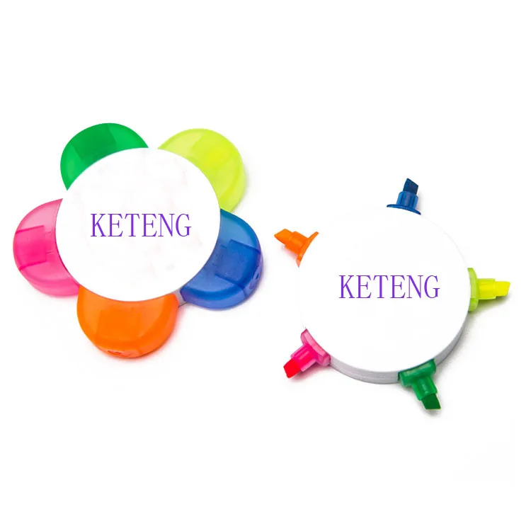 
OEM assorted colors kawaii advertising flower shape 5 in 1 permanent highlighter marker pen  (62108717379)