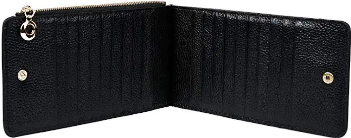 Womens Wallet Blocking Bifold Multi Card Case Litchi Thin Wallet with Zipper Pocket