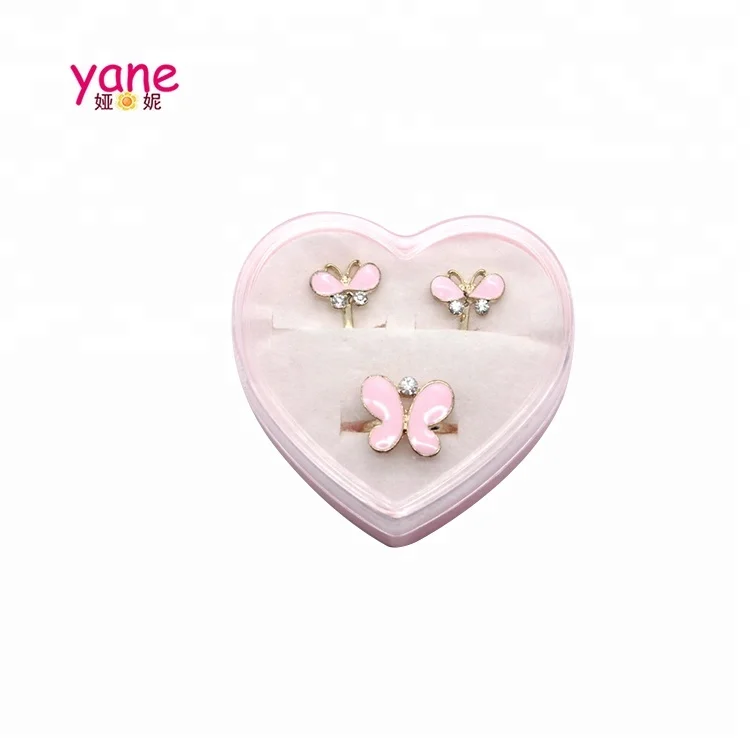 Мода розовый Бабочка кольцо комплект украшений для детей мода кольцо для маленьких девочек
