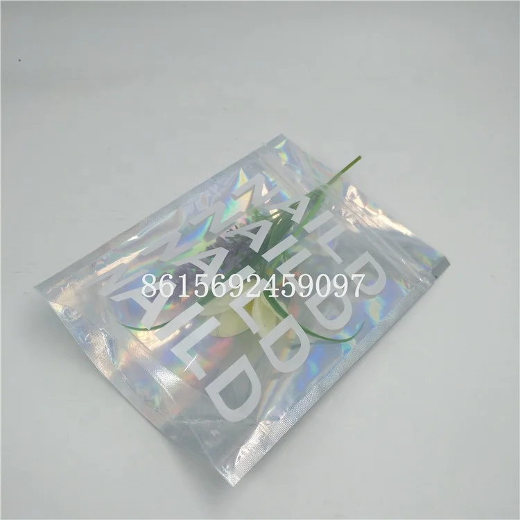 Custom printed holographic laser bag for T-shirt packaging the big size glossy  bag with one side clear for clothing