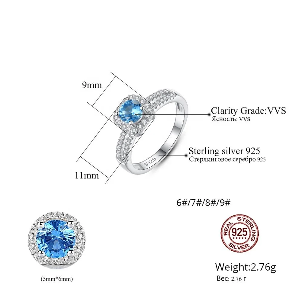 CZCITY Sterling Silver Real 925 Gemstone Woman Jewelry Promise Luxury Designed Fashion Blue Stone Ring
