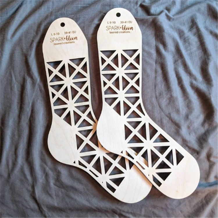 Customize Laser cut Wooden Geometric Lattice Sock Blocker for Womens Hand Knit Socks
