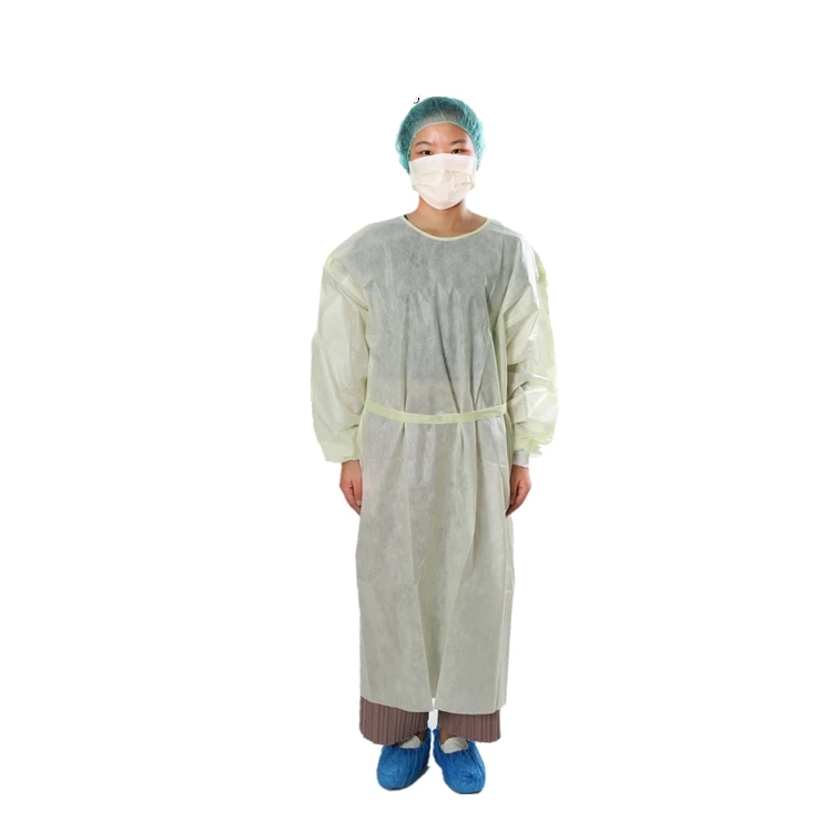 
Light Yellow PP Non-woven Disposable Isolation Gown With Knitted Cuffs 