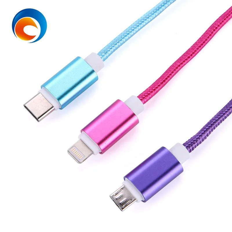 Оптовая продажа 3 ноги 1 м Быстрая зарядка мобильного телефона нейлон Стиль USB кабель для передачи данных Apple