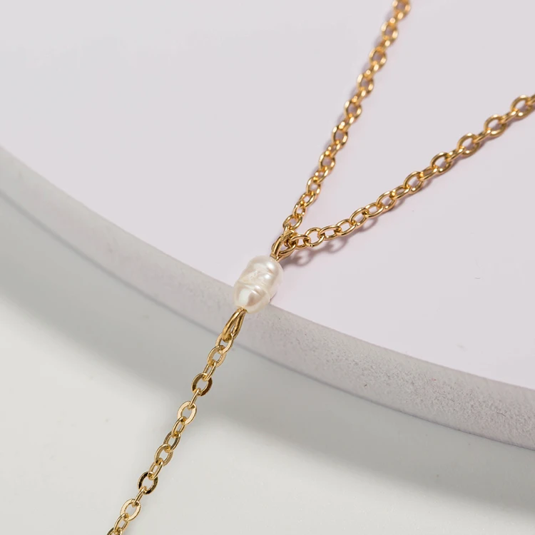 Elegant Long Gold Layered Wire Wrapped Baroque Pearl Choker Necklace