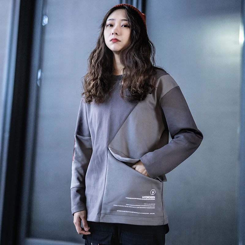 Killwinner spring and autumn round neck tshirts street tide casual grey stitching cotton long sleeve t shirt for man