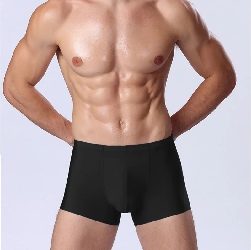 underwear men boxer seamless slip home sexy ice silk underpants shorts transparent
