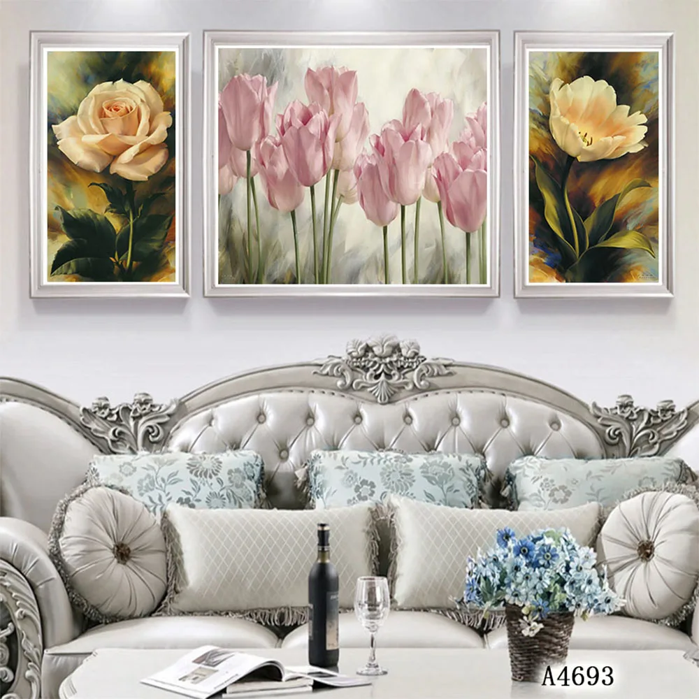 
100% handmade art work living room decoration realism flower oil painting 