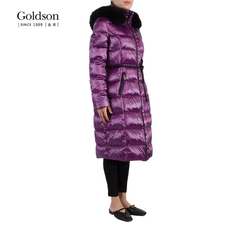 Shiny female fashion puffer jacket real fox fur winter down coat for women