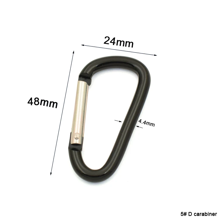 Custom size black color D shape mini aluminum key chain carabiner