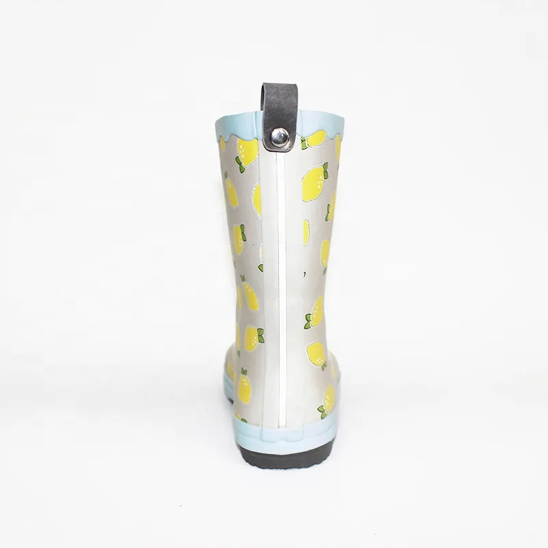 Fashion strap lemon yellow cartoon cheap kids rain children rubber boots wholesale