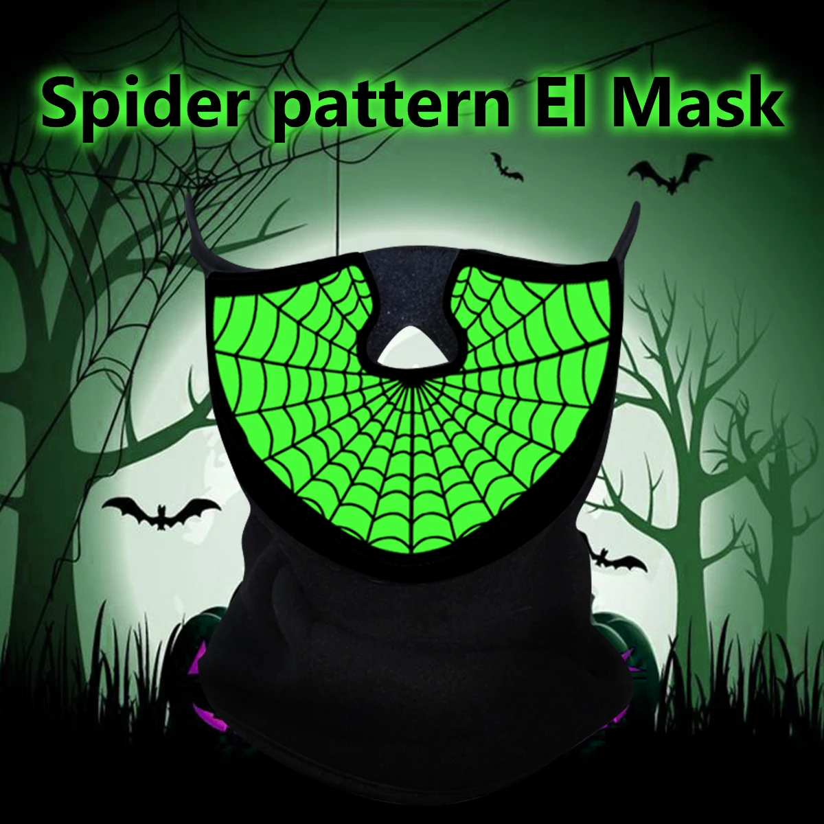 Finegreen Customized EL Mask hot-selling Spider pattern sound activated LED mask and Halloween  mask
