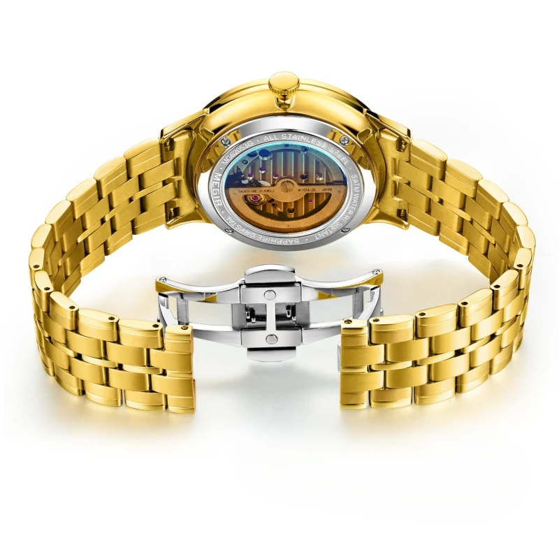 Shenzhen Watch Manufacture Japan Mechanical Movement 82S7 Private Label Stainless Steel Skeleton Men Gold Automatic Watches