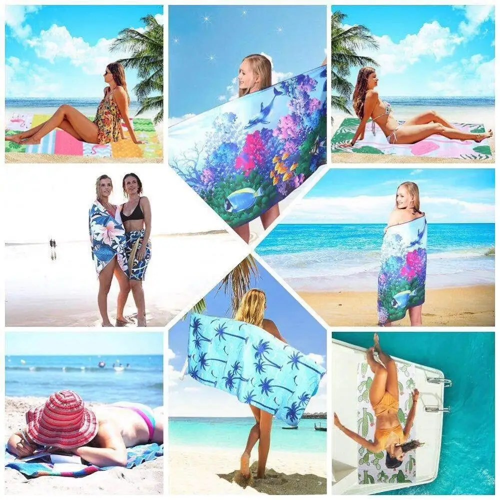 Hot Sale Two Side Printed Microfiber Flamingos Sand Free Beach Blanket Quick Dry Super Absorbent Lightweight Thin Beach Towel