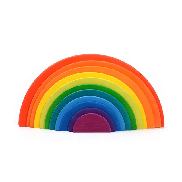 12 colors large rainbow half moon shape wooden toy stacking