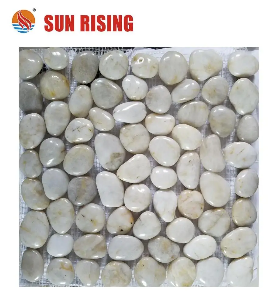 High Quality Pure  White Hone finished pebble tile
