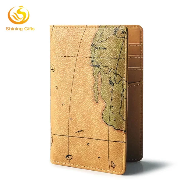 Stock Map Printing PU Leather Passport Cover RFID Blocking Pattern Travel Passport Holders
