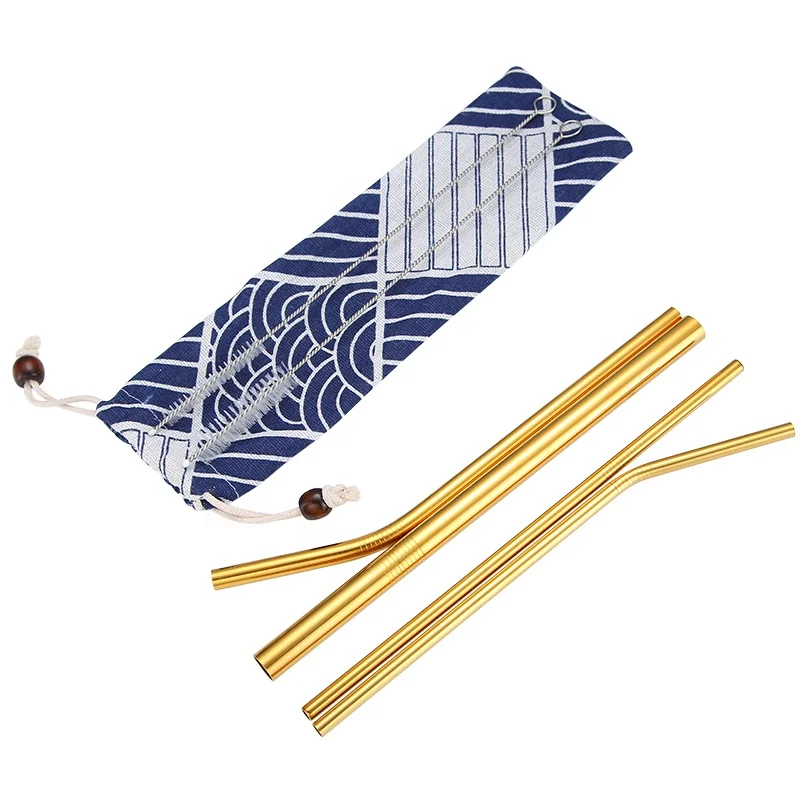 Экологичный стальной соломенный металлический соломенный набор с соломенной сумкой