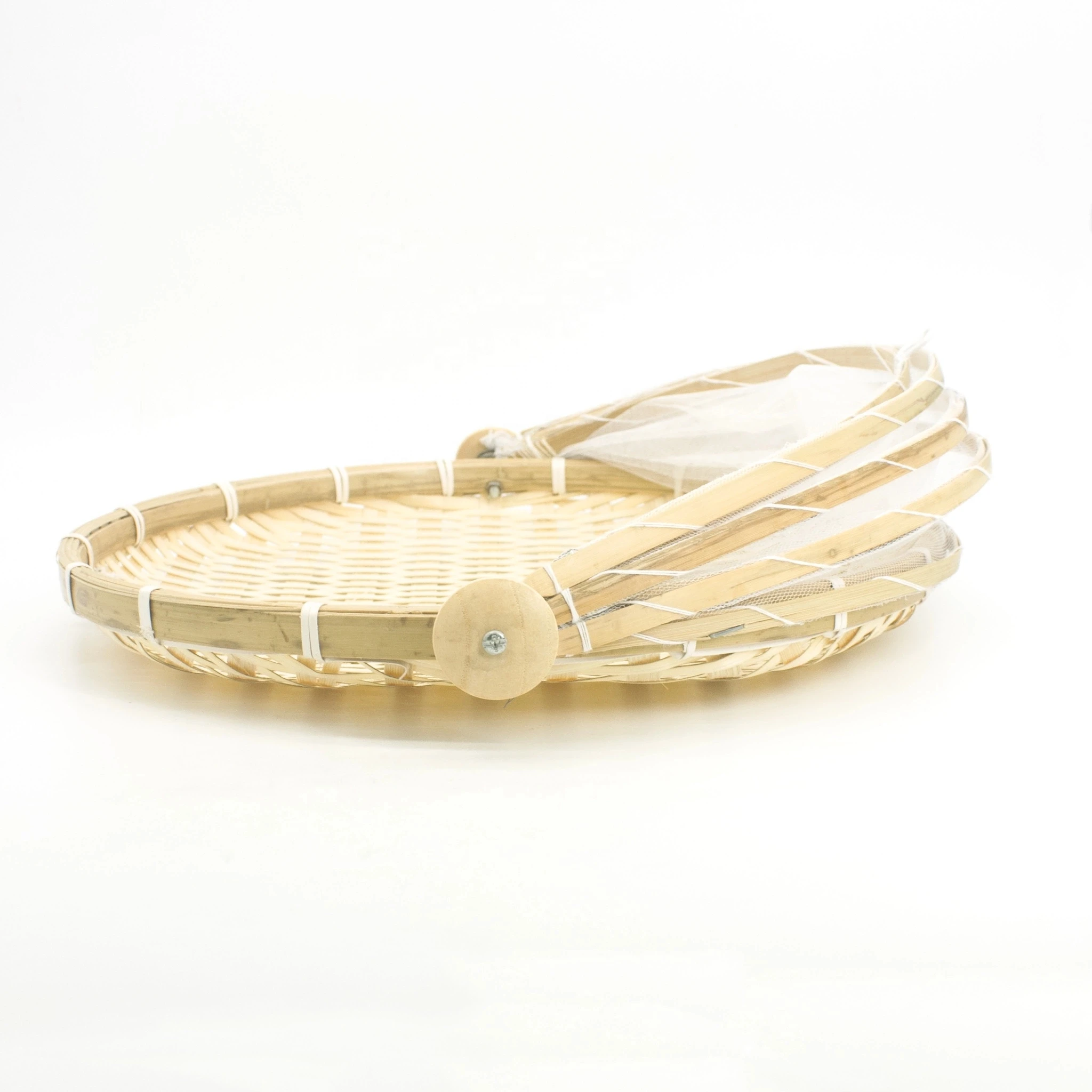eco friendly bamboo fruit basket natural bamboo basket with net cover