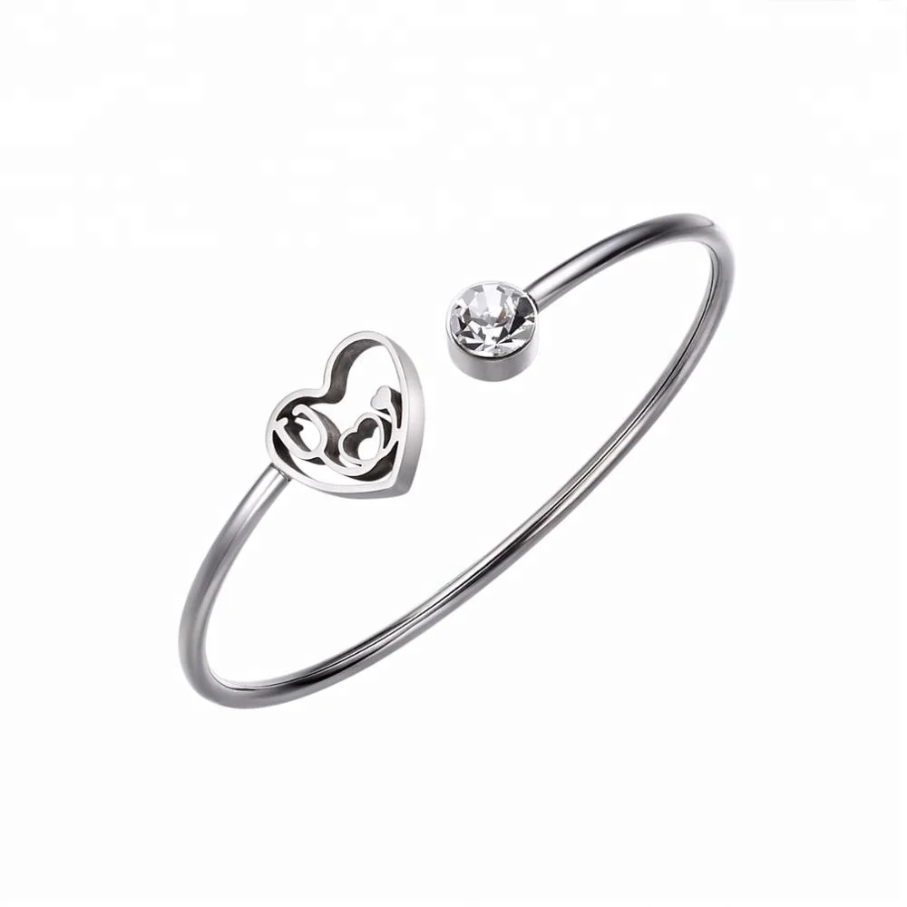 Loftily Jewelry Premium Stainless Steel Heart Diamond Cuff Bracelets Bangle for Women Fashion Bangle