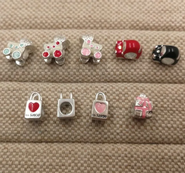 Custom christmas jewelry new year gift pure 925 sterling silver red enamel charm box ornaments with beads for DIY bracelet