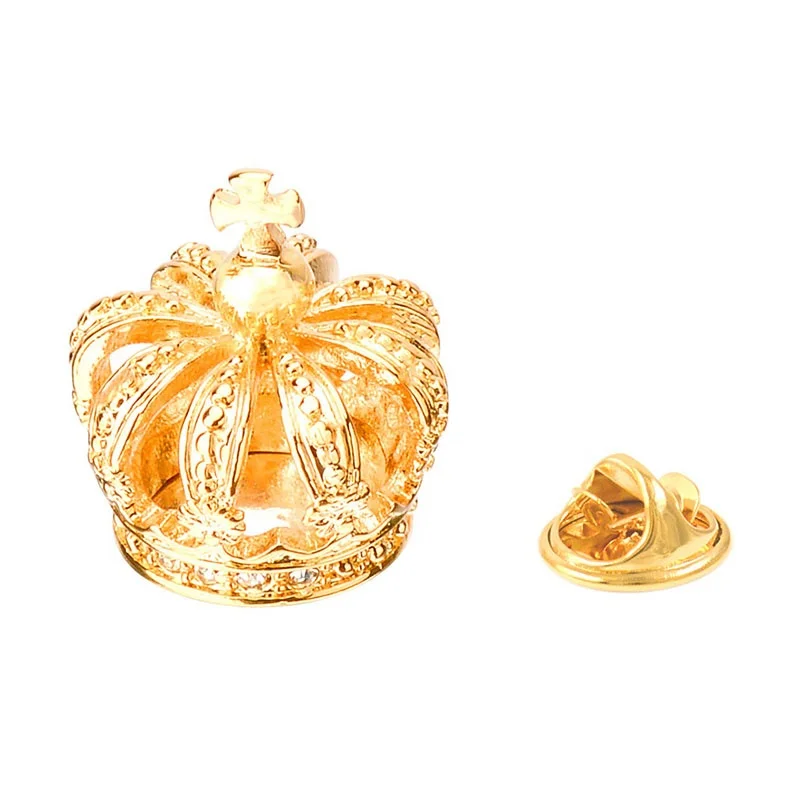 Luxury Crystal Gold Crown Brooches Pin for Suit
