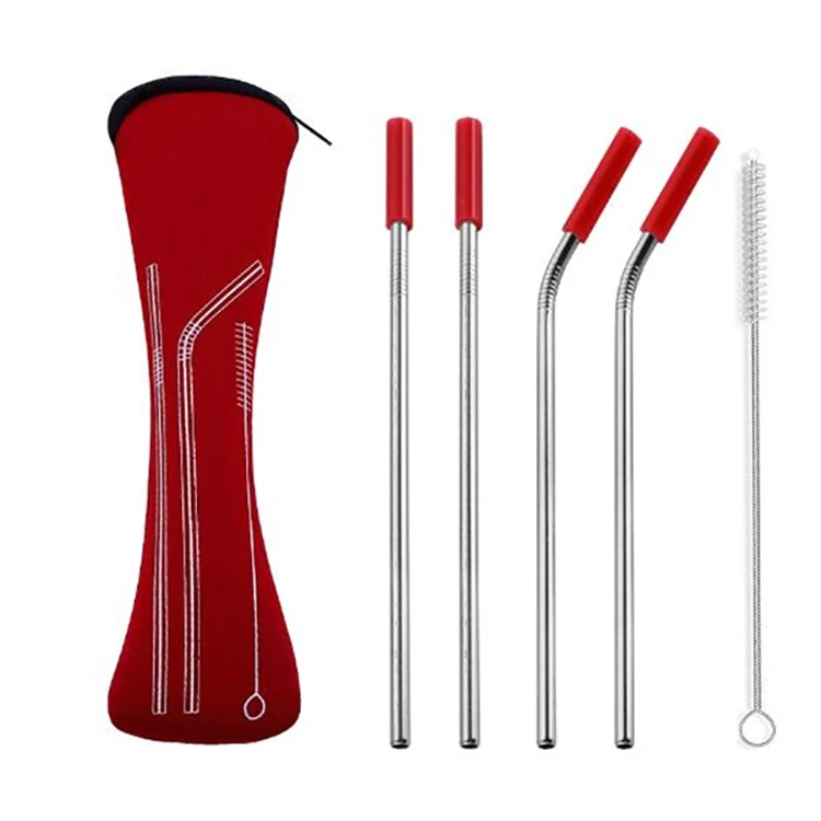 
Wholesale Custom Logo Reusable Stainless Steel 304 Drinking Straws Metal Straw with Silicone Tips & Cleaning Brush Straw 