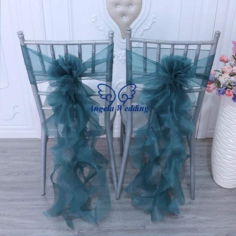 SH09X Новый дешевый оптом красивый темно-зеленый органза кудрявый Ивовый стул пояс