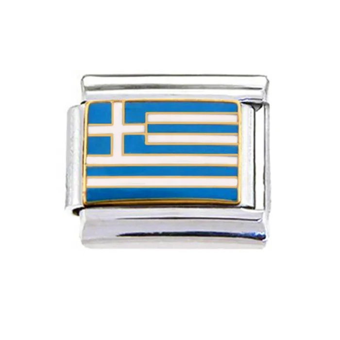 Stainless Steel 9mm Classic Size Women DIY Jewelry Hand Color Enamel Flag Greece Italian Charms Links Bracelet