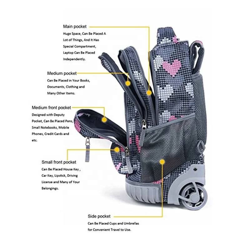 2021 New Fashion Wheeled School Backpack with Lunch Box