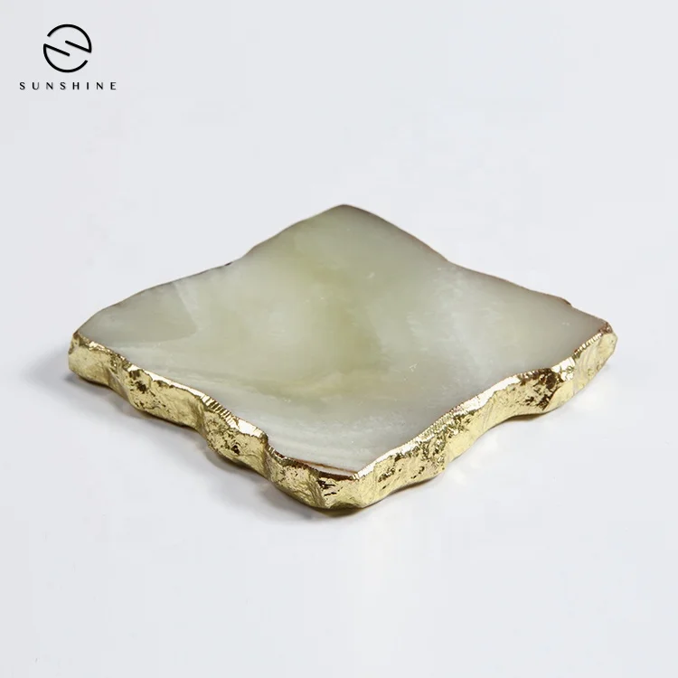 Wholesale Custom Luxury Marble Onyx Agate Coaster With Gold Edge For Home Decor
