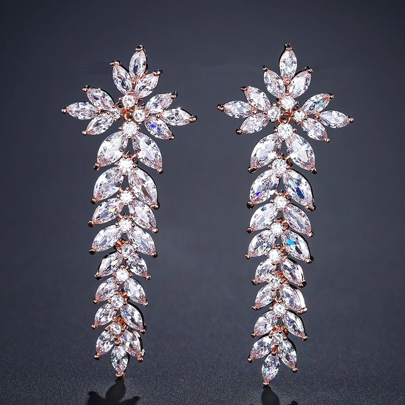 RAKOL EP002 Luxury Snowflake Earring Zircon Wedding Bridal CZ Cubic Zirconia White Gold Drop Wedding Earrings
