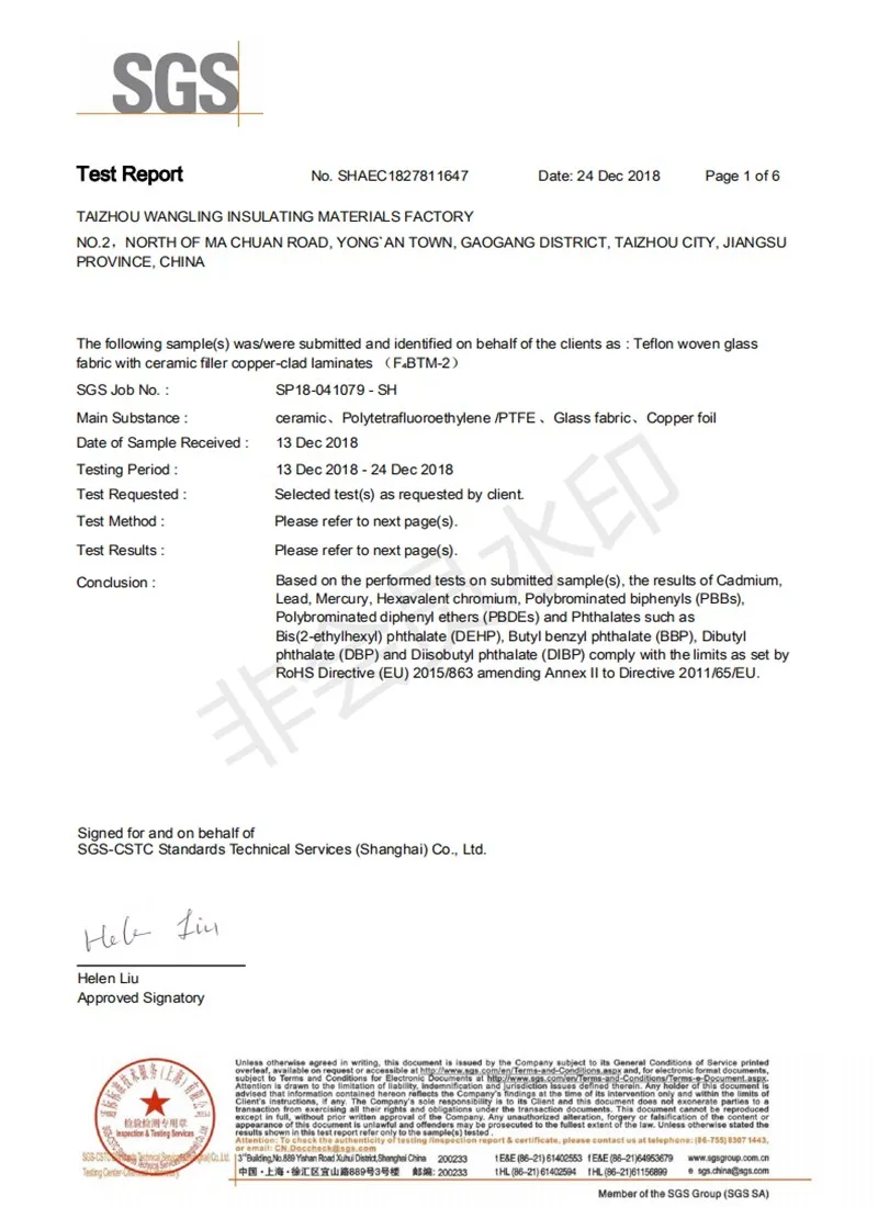 High permittivity 0.254mm ptfe copper clad laminates and filler with the Nano-ceramic for PCBs (F4BTM255) ptfe ccl materials