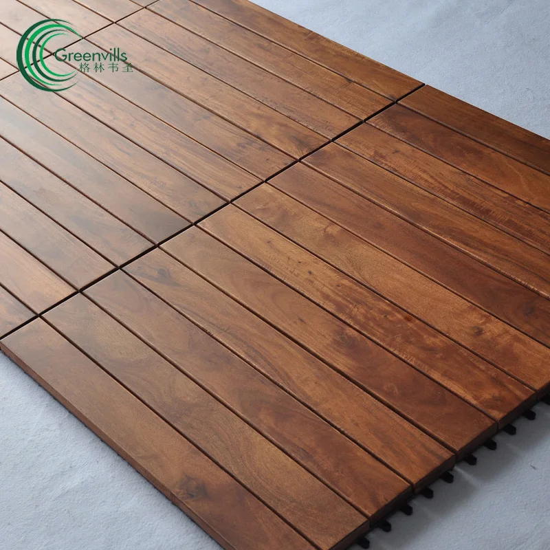 Interlocking DIY Acacia solid wood decking tiles outdoor set Garden park balcony swimming pool