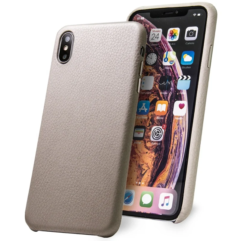 Newest Model Shockproof Genuine Leather Phone Case with Metal Button for iPhone Xs Max