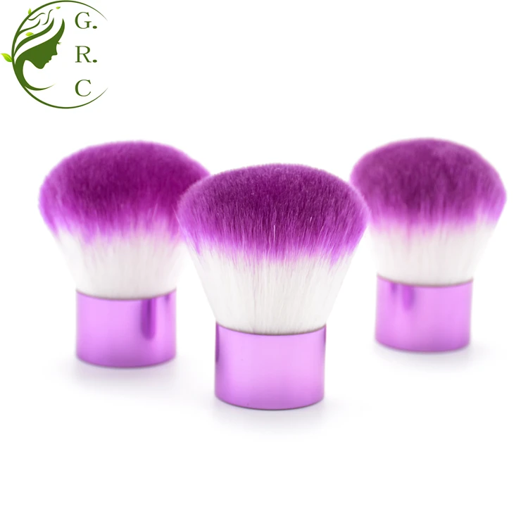 High Quality Vegan Purple Metal Kabuki Cosmetic Blush Powder Make Up Brushes Makeup Acrylic Round Nail Dust Cleaning Brush