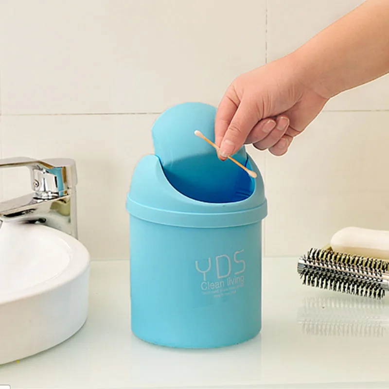 Creative Design Office Plastic Mini Trash Can Rolling Cover Desktop Organizer Car Waste Bin