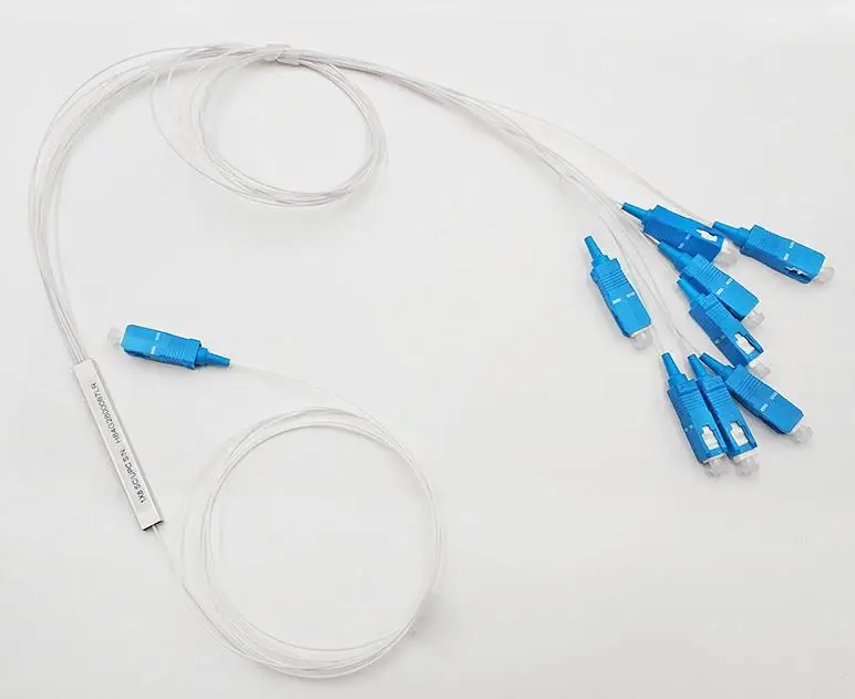 0.9mm plc splitter 1x2 1x4 1x8 1x16 SC/UPC SC/APC steel tube with connectors and without cassette type