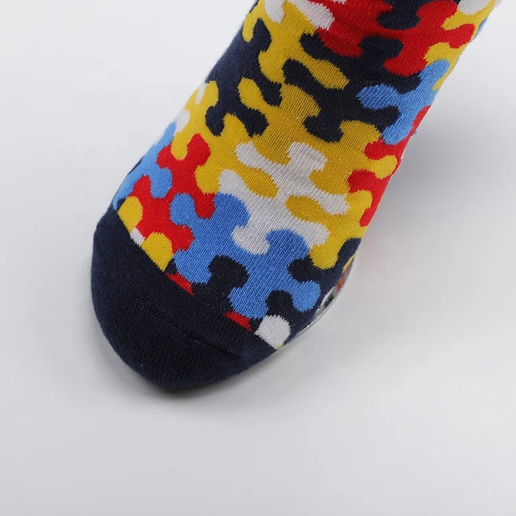 KANGYI Wholesale custom men fun socks fashion puzzle pattern colorful cotton dress socks