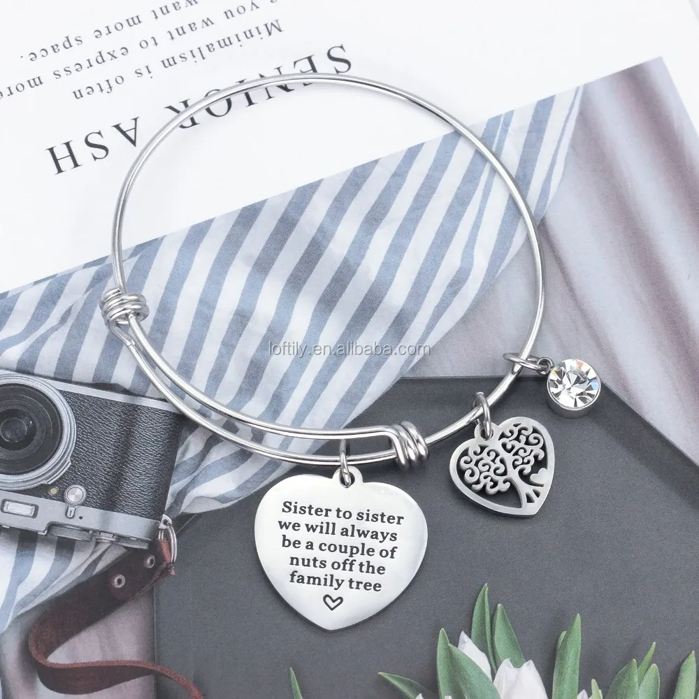 Inspirational Charm Bracelet Adjustable Bangle Gift for Women Girl Sister Mother Friends, Stainless Steel Expandable Cuff Charms