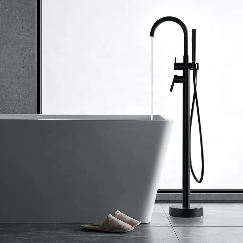HIMARK modern bathroom floor mounted bath tap brass free standing tub faucet matte black freestanding bathtub faucets