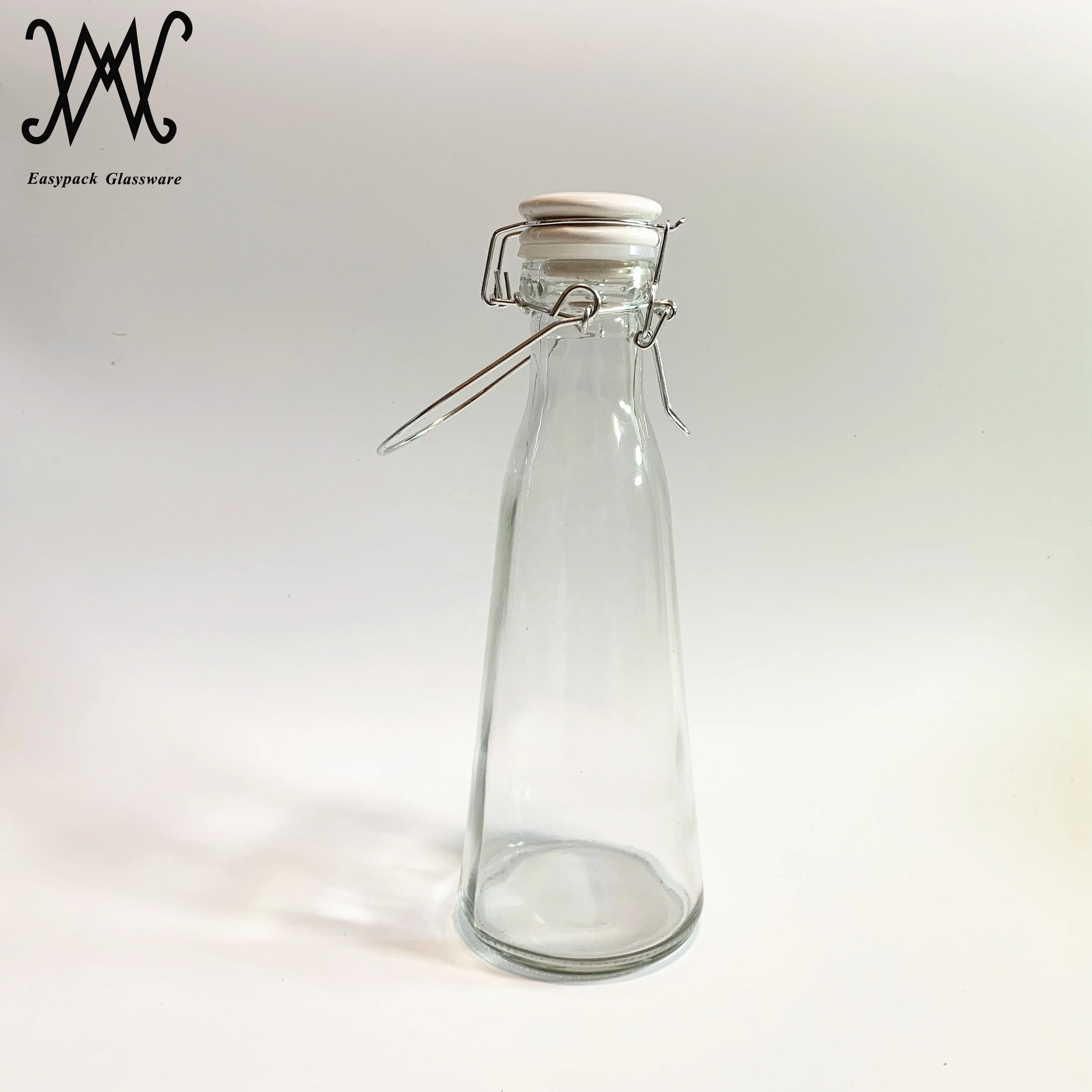 16oz 500ml cone shape ceramic swing top glass bottle for home brewing with easy to open close seals