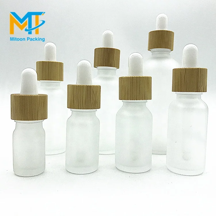 5ml 10ml 15ml 20ml 30ml 50ml 100ml matte frosted white glass dropper bottle with bamboo lid bamboo cap