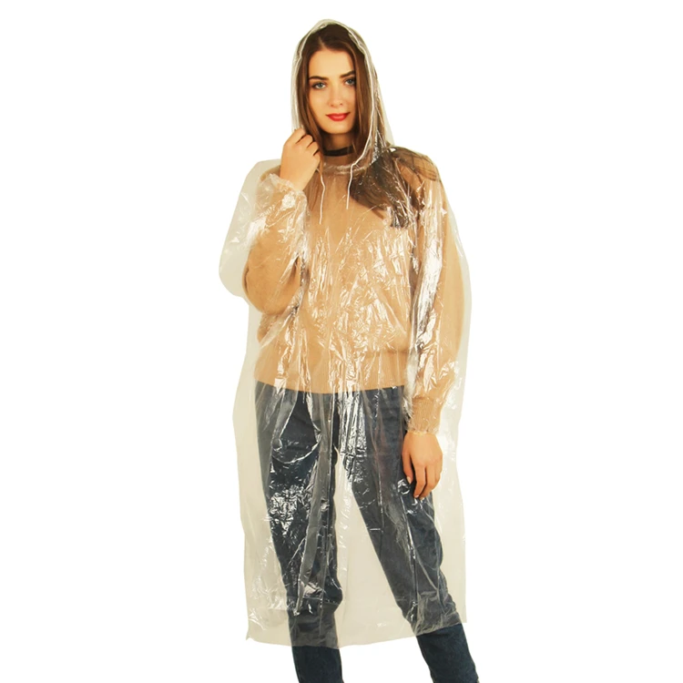 Rain Proof Transparent Coat Throwaway Rain Poncho PE Transparent Disposable Raincoat