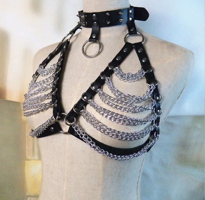 Euro-American Cross-border Fireburst Rivet Punk Necklace Belt Night Club Sexy Jewelry Leisure Belt Chain