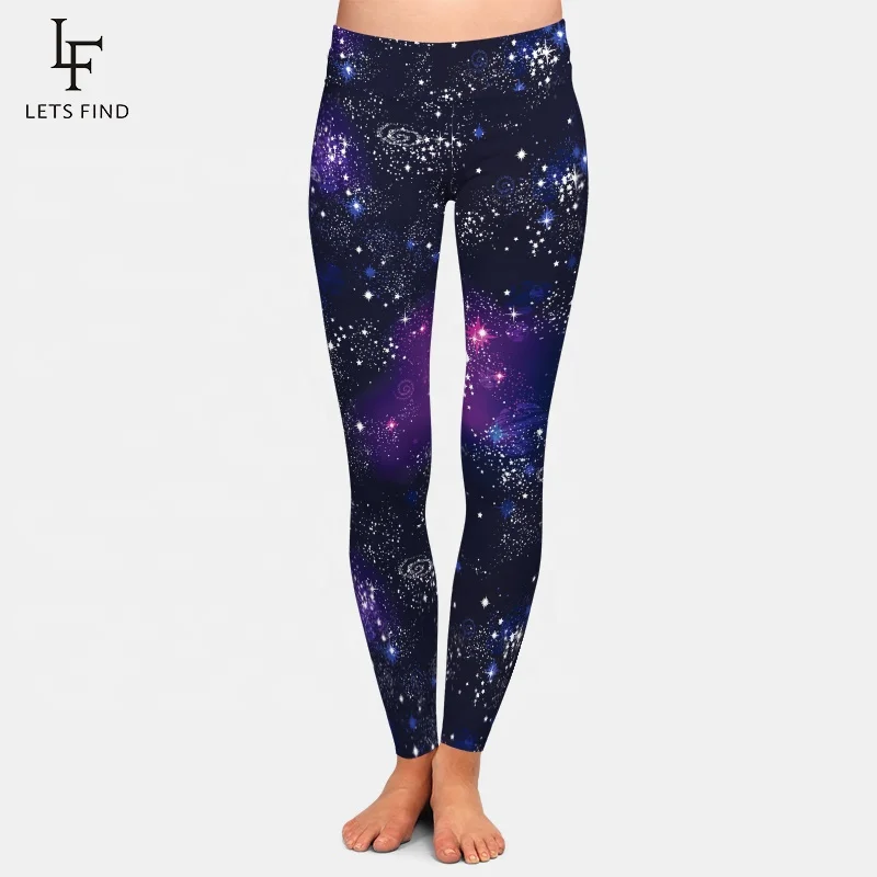 92% polyester 8% spandex high waist women full length yoga pants scale custom space galaxy printed soft fabric leggings