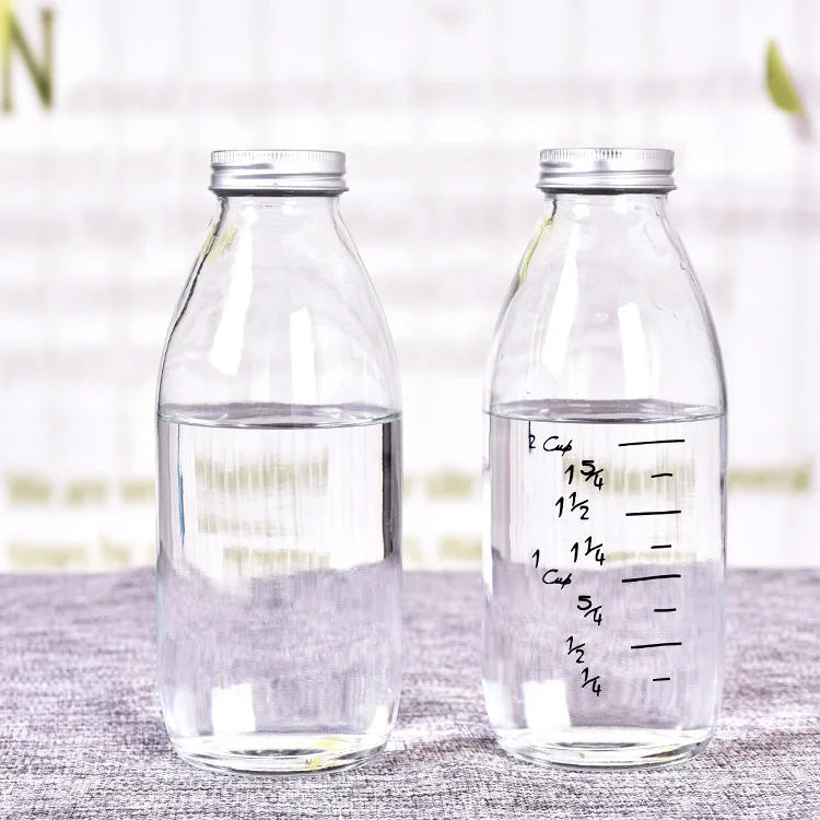 
Hot Sale Round Clear Scale Glass 250ml Milk Bottle Water Coffee juice Beverage Milk Bottle With Cap 