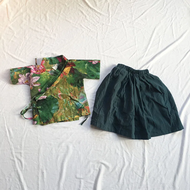  Летний детский костюм из чистого хлопка в стиле ретро